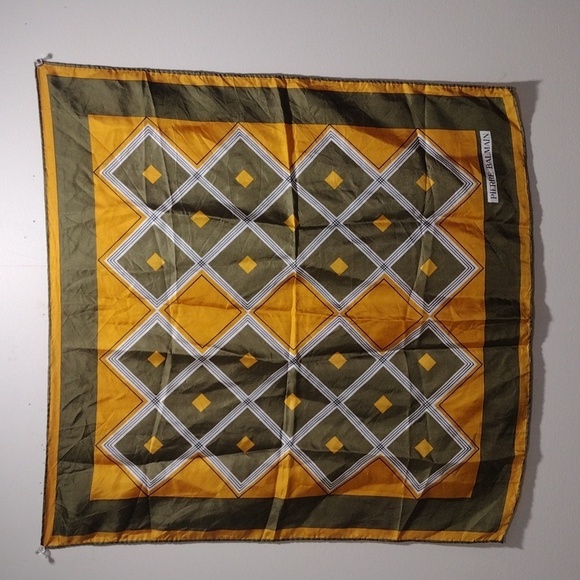 Pierre Balmain 100% Silk Scarf 23x23" Luxury Mustard & Olive Geometric Accessory - Picture 5 of 10